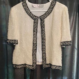 Laurence Kazan white and black jeweled shirt